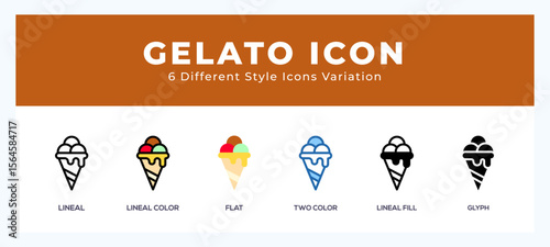 Gelato icon set with different styles. Vector illustration.