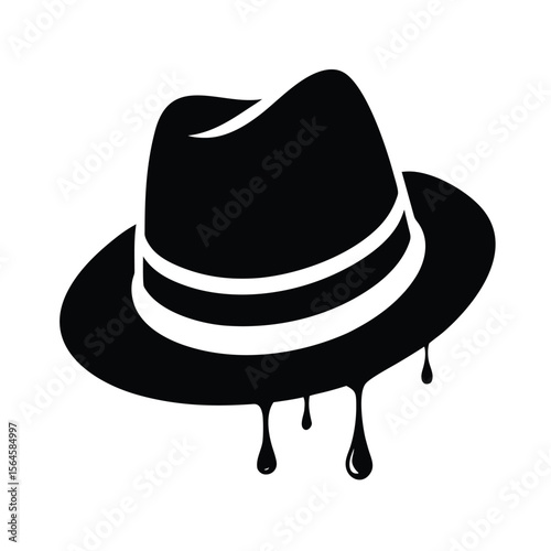 Elegant black hat with drips silhouette vector illustration