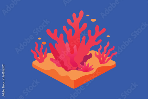Vibrant Red Coral Reef Illustration Underwater Scene