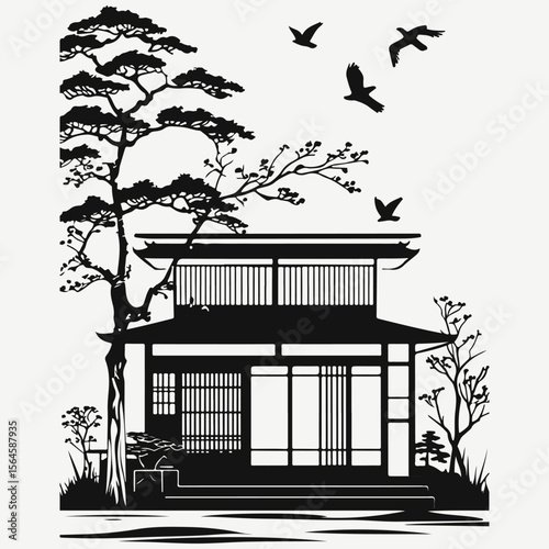 japanese house sketch illustration vector