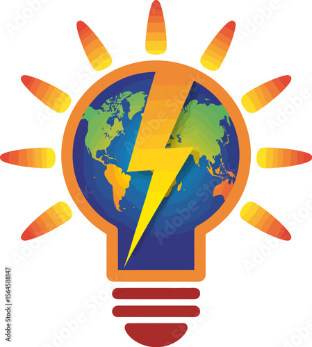 Global energy solutions: sustainable power and innovation for a brighter future earth and light bulb editable vector illustration with png format