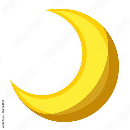 a bright yellow crescent moon with 3D shading and dimensional depth in a clean vector art style.