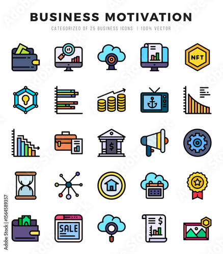 Business Motivation icons set. Collection of simple Lineal Color web icons.