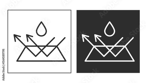 Waterproof icon water protection, surface protection from liquid. Line arrow and water drop. Weather protection symbol. Rainproof material. Simple resistant defence.