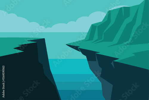 Dramatic Cliffside Landscape Teal Ocean Separates Imposing Cliffs