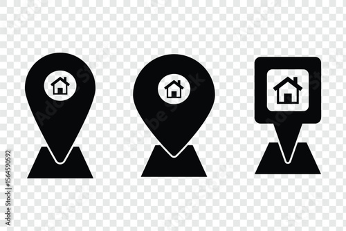 location pin icon symbol sign isolated on transparent background, map flat vector icons.  Position symbol.