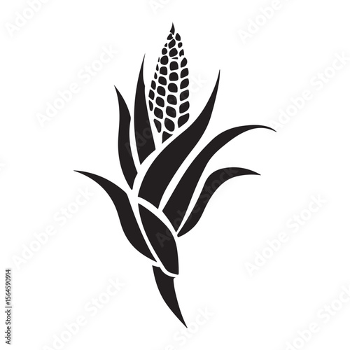 corn silhouette vector illustration on white background, A simple corn cob with some leaves art silhouette and black shape corn vector art illustration, Corn cobs elements icon vector illustration