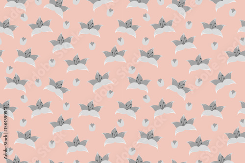 seamless abstract pattern featuring stylized grey shapes on a soft pink background