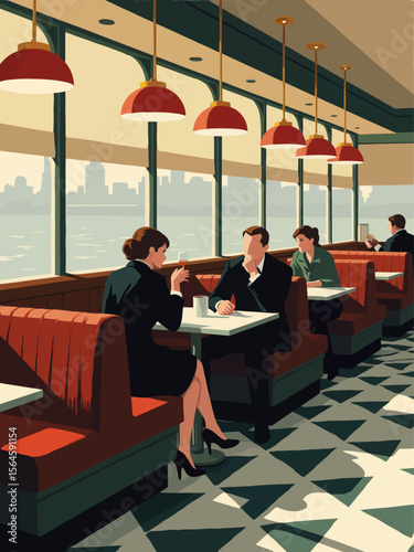  a few people seated at a New York deli in the style