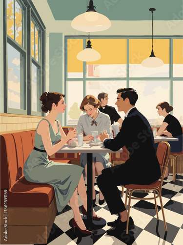  a few people seated at a New York deli in the style