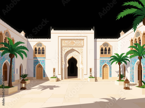 Al-Tayebat Museum in Jeddah, Saudi Arabia Emphasize traditional Hijazi architecture with pristine white-stone facades, hand-carved wooden mashrabiyas, symmetrical arched entrances
