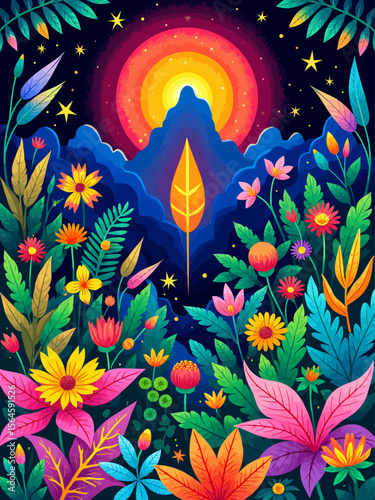  an immersive design of Amazonian plants with influences of sacred geometry and psychedelic plant medicine