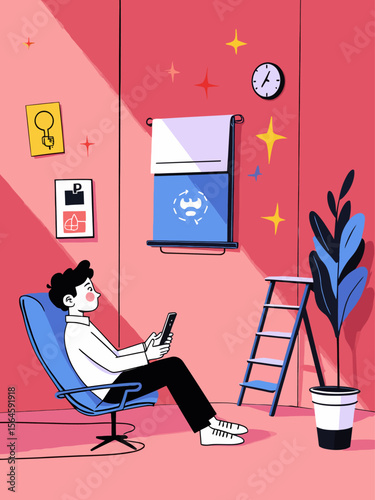  line art style of a gen z trying to change the channel with a rotory phone