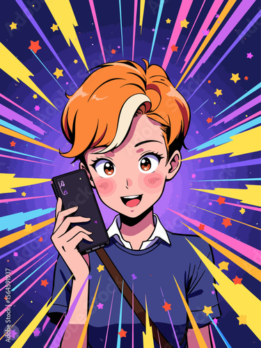 line art style of a gen z trying to change the channel with a rotory phone