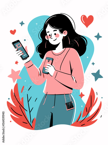  line art style of a gen z trying to change the channel with a rotory phone