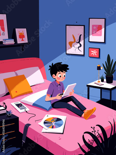  line art style of a gen z trying to change the channel with a rotory phone