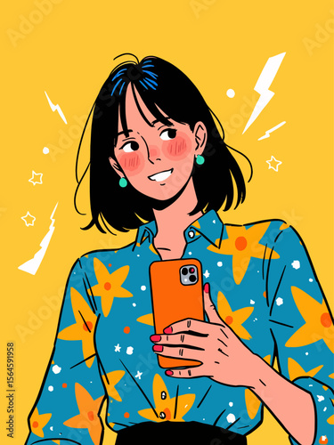  line art style of a gen z trying to change the channel with a rotory phone