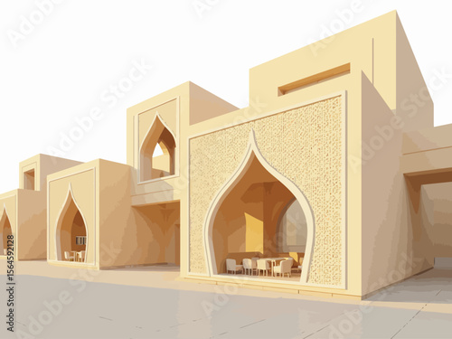 Al-Tayebat Museum in Jeddah, Saudi Arabia Emphasize traditional Hijazi architecture with pristine white-stone facades, hand-carved wooden mashrabiyas, symmetrical arched entrances