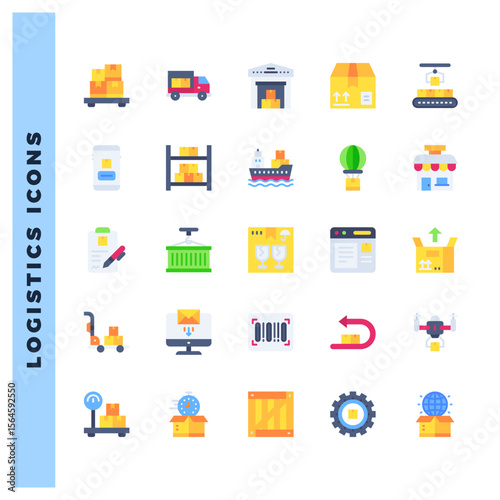 25 Logistics Flat icons pack. vector illustration.