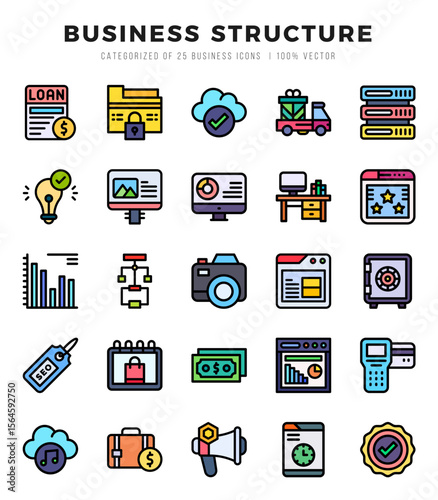 Set of Business Structure icons in Lineal Color style. Lineal Color Icons symbol collection.