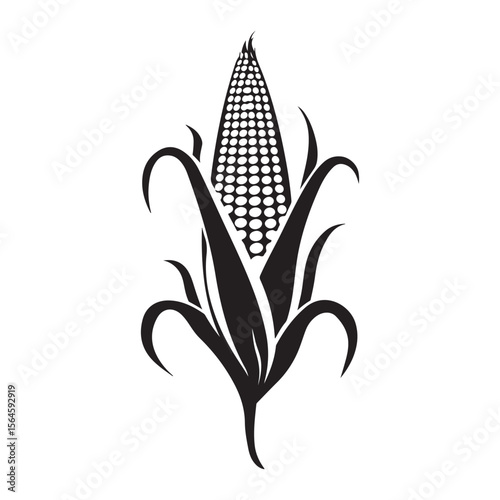 corn silhouette vector illustration on white background, A simple corn cob with some leaves art silhouette and black shape corn vector art illustration, Corn cobs elements icon vector illustration