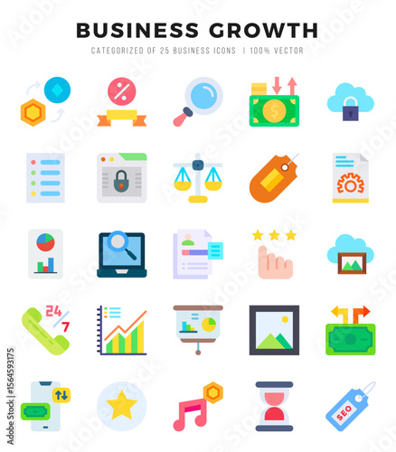 Business Growth Flat icons collection. 25 icon set. Vector illustration.