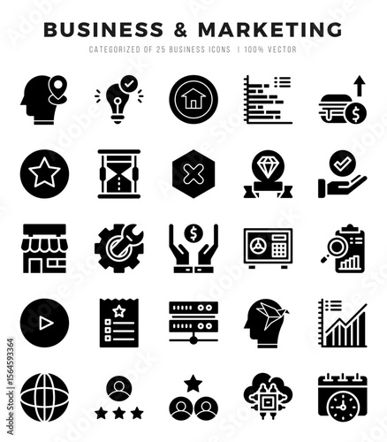 Simple Set of Business & Marketing Related Vector Glyph Icons.