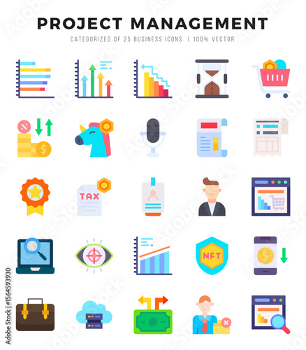 Project Management Icons Pack Flat Style. Vector illustration.