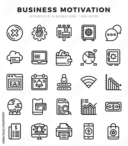 Set of simple Lineal Business Motivation Icons. Lineal art icons pack.
