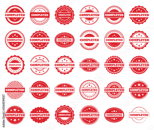 Collection of Red Grunge Completed Stamps. Vintage Design Elements