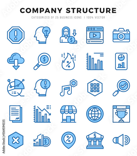 Set of simple Two Color Company Structure Icons. Two Color art icons pack.