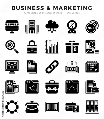 Vector Business & Marketing types icon set in Glyph style. vector illustration.