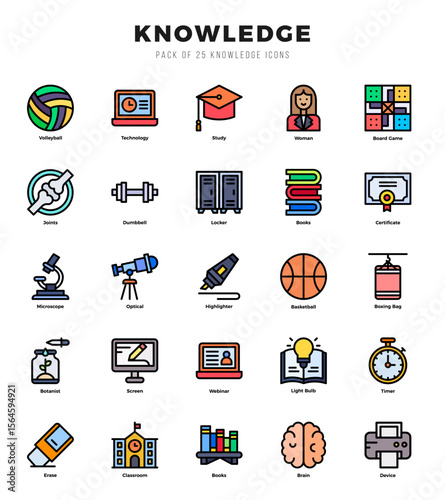 Knowledge Icons Pack. Lineal Color icons set. Lineal Color icon collection set.