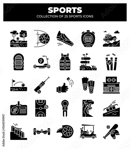 Collection of 25 Sports Icons. A Visual Guide to Summer and Active Recreation