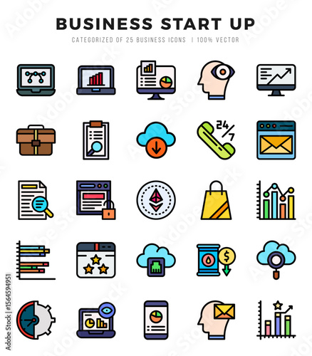 Business Start Up icons set. Collection of simple Lineal Color web icons.