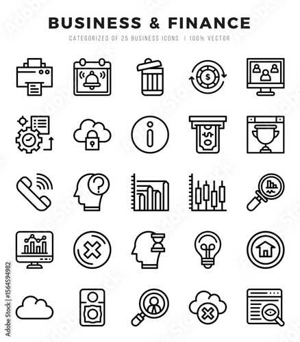 Business & Finance Lineal icons collection. Lineal icons pack. Vector illustration