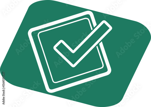 White Outlined Check Mark Inside a Solid Green Square.