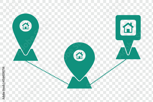 location pin icon symbol sign isolated on transparent background, map flat vector icons.  Position symbol.