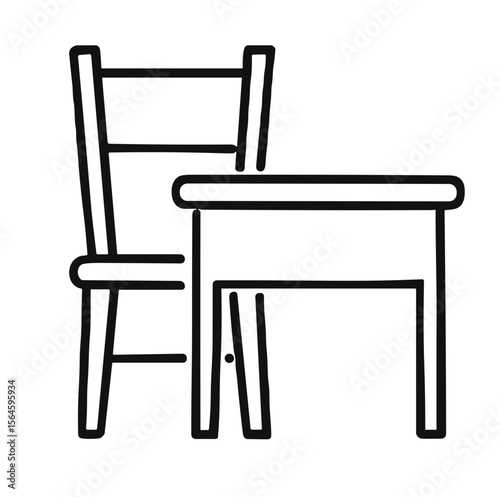 Simple line drawing of a chair and table in minimal style  