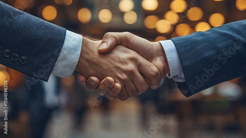 Two Men Shake Hands in a City at Night, Close Up