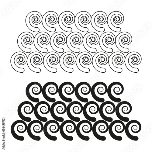 Curved wave rows. Repeating arc motif. Semicircle pattern Vector. Flowing coil emblem.
