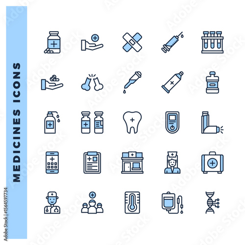 25 Medicines Two Color icons pack. vector illustration.