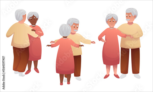 Cute elderly couple dancing together. Happy seniors spending time together actively