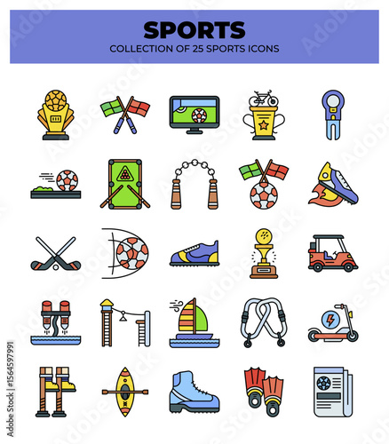 Collection of 25 Sports Icons. Colorful Vector Graphics