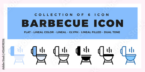 Collection of 6 Barbecue Icons. Flat. Lineal. Glyph Styles