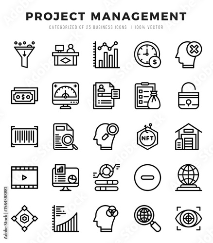 Collection of Project Management 25 Lineal Icons Pack.