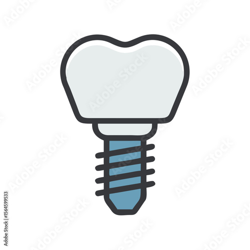 Simple illustration icon of an implant. Regular checkup. Dentist. Health. Tooth. Dentist. Tooth decay, tooth brushing. Orthodontics. Teeth. Bolts.