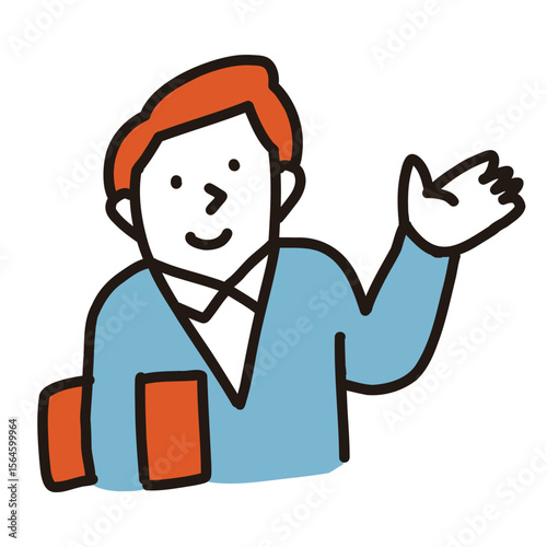 ファイルを小脇に抱えて、案内する人物のイラスト