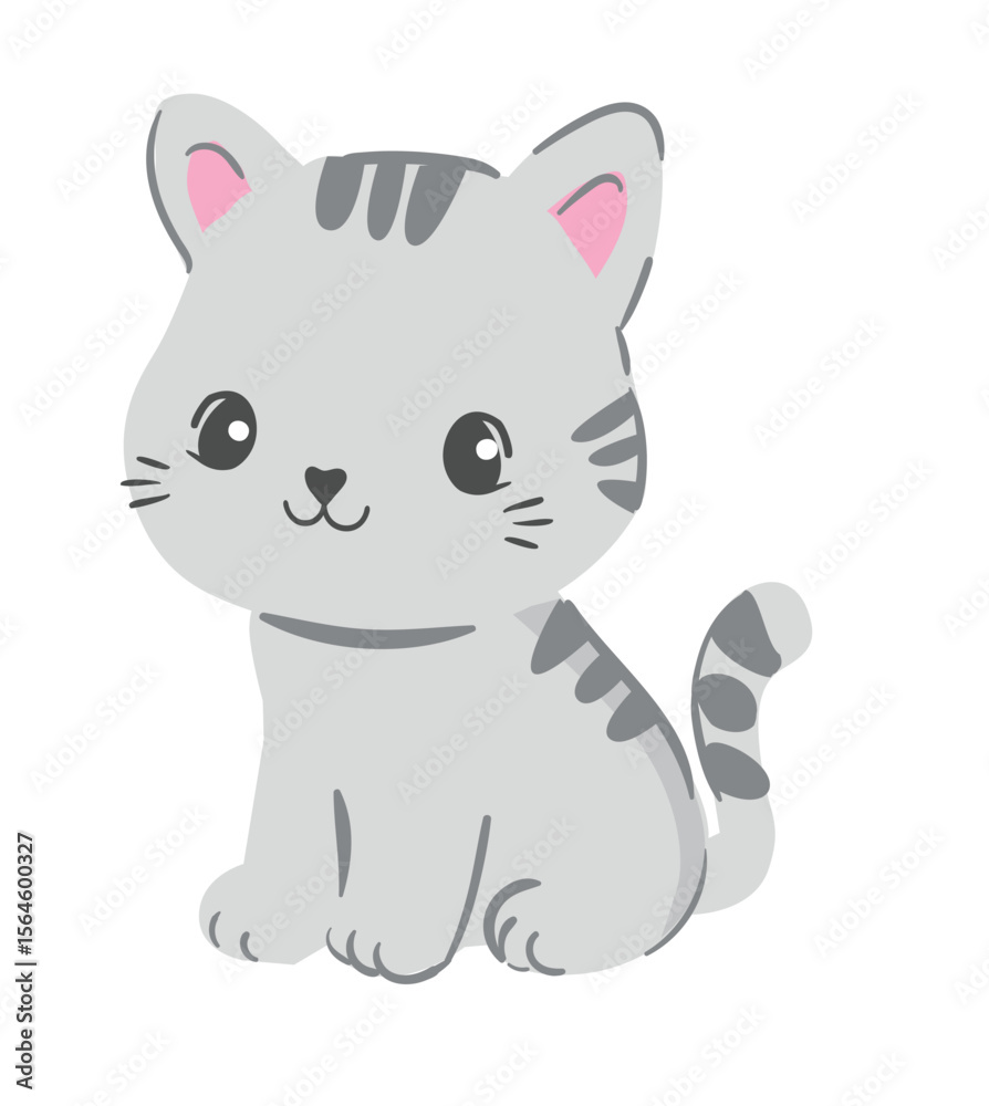Naklejka premium Hand drawn vector illustration of cute striped gray kitten