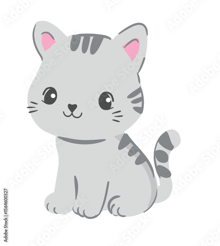 Hand drawn vector illustration of cute striped gray kitten